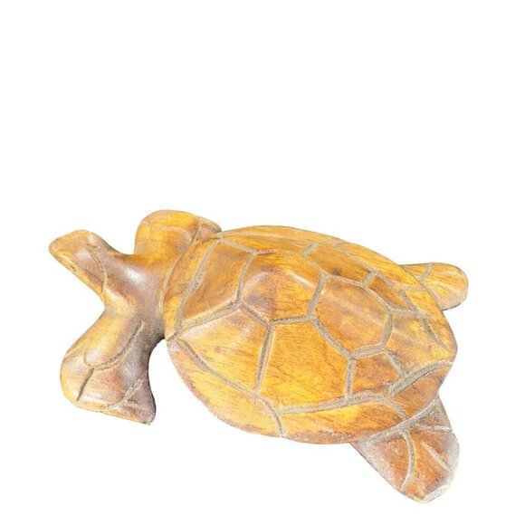 Vintage Hand Carved Wooden Turtle Figurine Decor Whimsical Wood Figure Hand Made - Picture 2 of 15